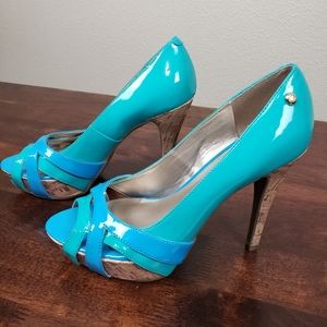 G by Guess Blue Patent Leather Heels Size 6